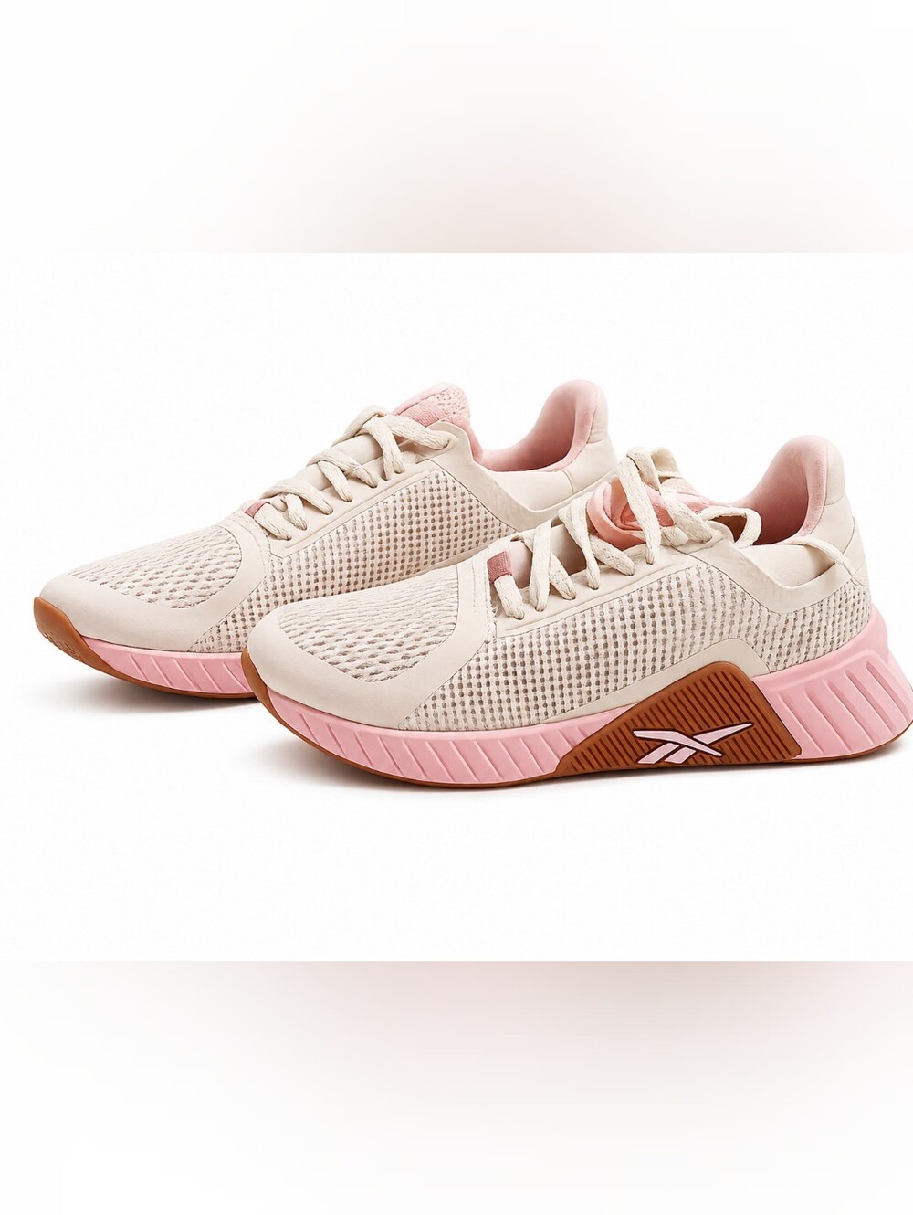 Reebok Women’s Pink and Beige Knit Training Sneakers